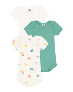 Set 3 Body a Maniche Corte - Bianco e Verde - Mare - 100% Cotone