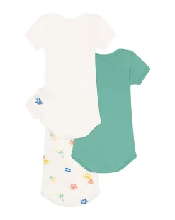 Set 3 Body a Maniche Corte - Bianco e Verde - Mare - 100% Cotone