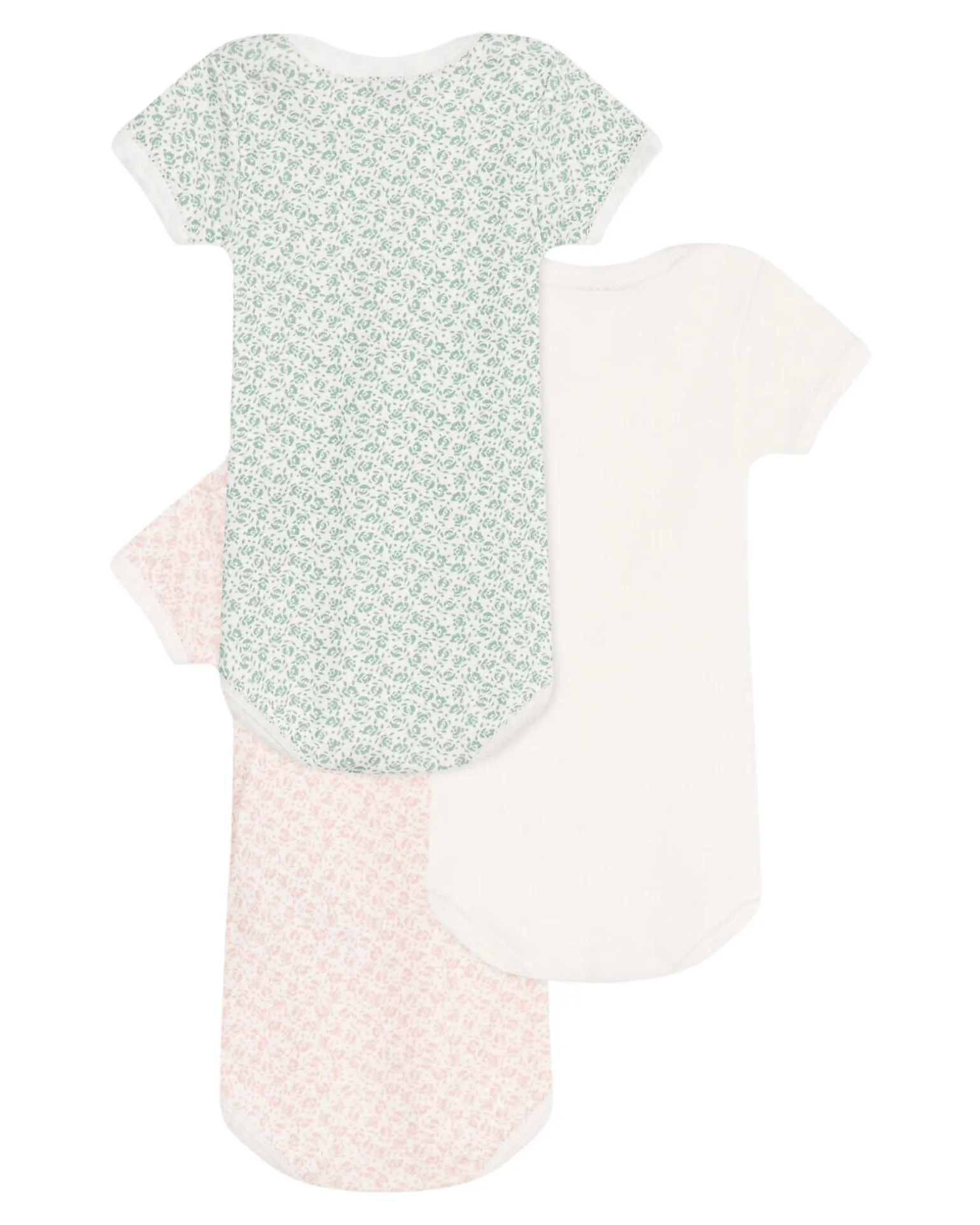 Set 3 Body a Maniche Corte - Bianco Rosa e Verde - Fiori - 100% Cotone