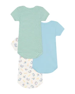 Set 3 Body a Maniche Corte - Bianco - Verde millerighe - Furgoni - 100% Cotone