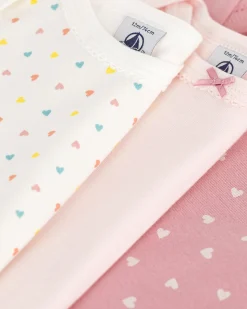 Set 3 Body a Maniche Corte - Rosa e Bianco - Cuoricini - 100% Cotone