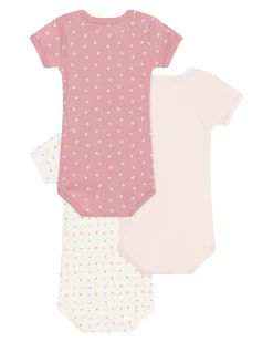 Set 3 Body a Maniche Corte - Rosa e Bianco - Cuoricini - 100% Cotone