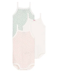 Set 3 Body con Spalline - Bianco - Rosa - Verde - Fiori - 100% Cotone