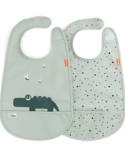 Set da Due Bavaglini Impermeabili con Tasca Deer Friends - Croco - Blu - certificato Oeko-Tex
