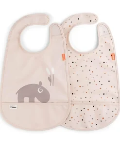 Set da Due Bavaglini Impermeabili con Tasca Deer Friends - Ozzo - Cipria - certificato Oeko-Tex
