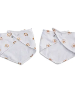 Set di 2 Bavaglini Bandana - Boho - Arcobaleno + Sole - 100% Mussola di Cotone