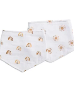 Set di 2 Bavaglini Bandana - Boho - Arcobaleno + Sole - 100% Mussola di Cotone
