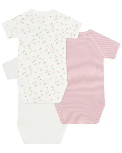 Set di 3 body incrociati a maniche corte - Bianco e Rosso - Millerighe - Stelle - 100% Cotone
