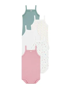 Set di 5 Canottiere - Bianco - Rosa - Verde - Frutti - Cuori - 100% Cotone Bio