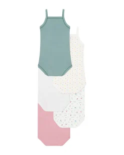 Set di 5 Canottiere - Bianco - Rosa - Verde - Frutti - Cuori - 100% Cotone Bio