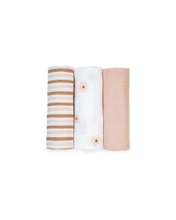 Set di 3 Copertine Swaddle 69 x 69 cm - Margherite - 100% mussola di cotone