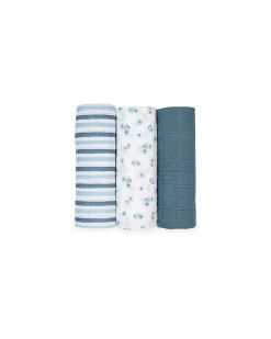 Set di 3 Copertine Swaddle 69 x 69 cm - Mirtilli - 100% mussola di cotone