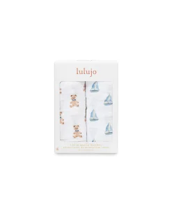 Set di 2 Copertine Swaddle 100 x 100 cm - Orsetto Vintage/Barca a Vela - 100% mussola di cotone