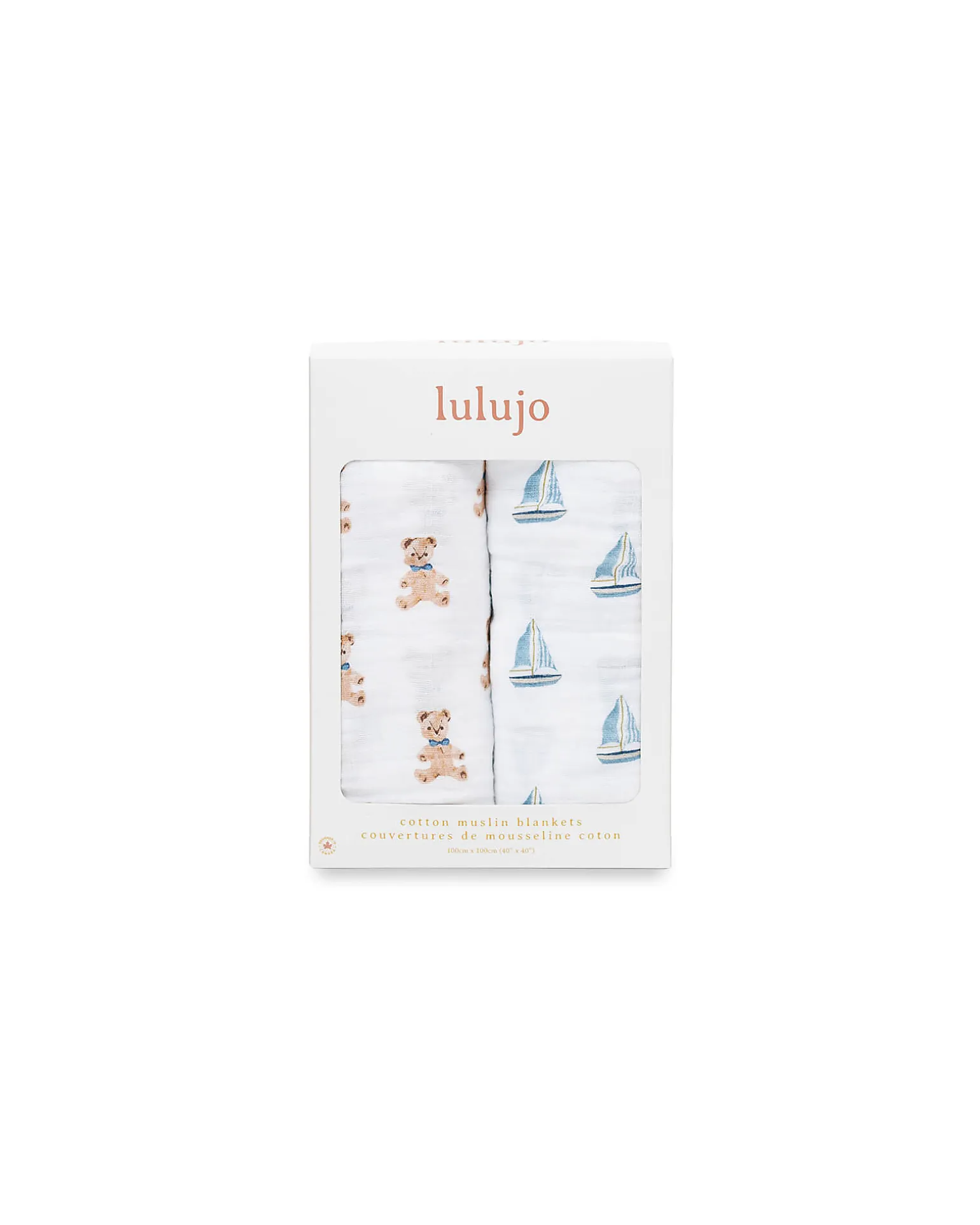 Set di 2 Copertine Swaddle 100 x 100 cm - Orsetto Vintage/Barca a Vela - 100% mussola di cotone