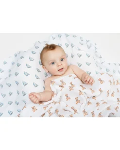 Set di 2 Copertine Swaddle 100 x 100 cm - Orsetto Vintage/Barca a Vela - 100% mussola di cotone