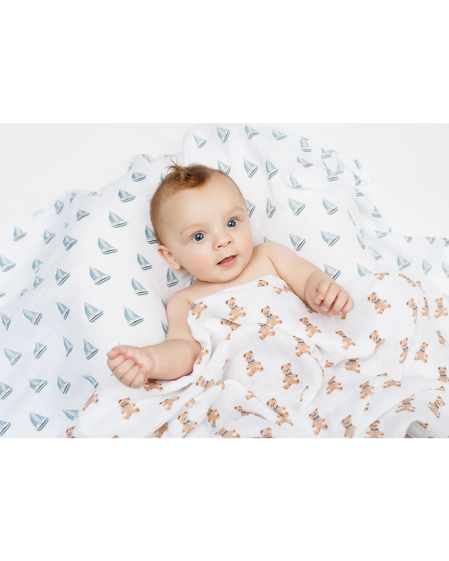 Set di 2 Copertine Swaddle 100 x 100 cm - Orsetto Vintage/Barca a Vela - 100% mussola di cotone