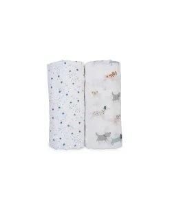 Set di 2 Copertine Swaddle 100 x 100 cm - Puppy Dog/Stars - 100% mussola di cotone