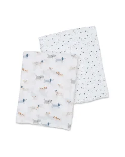 Set di 2 Copertine Swaddle 100 x 100 cm - Puppy Dog/Stars - 100% mussola di cotone