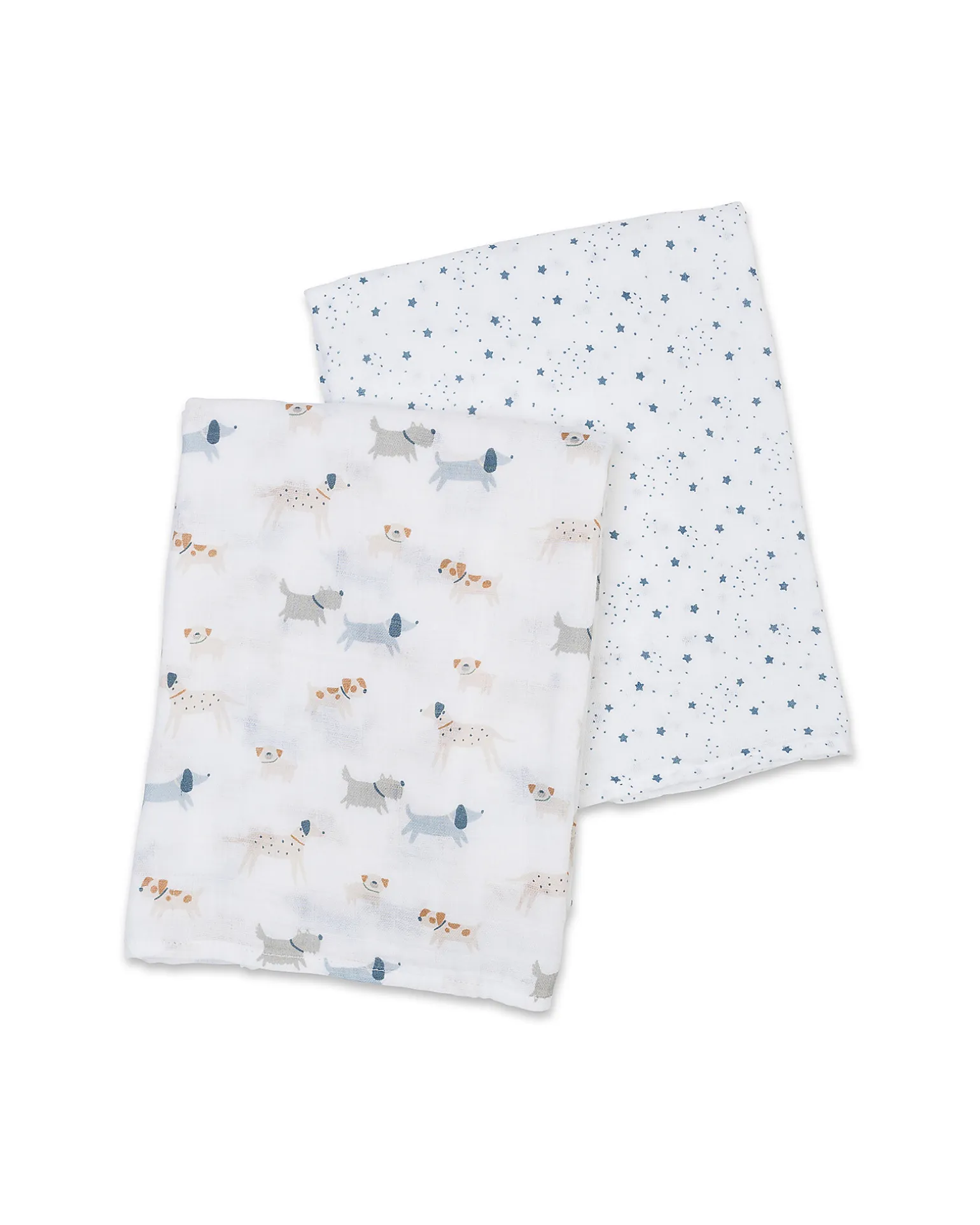 Set di 2 Copertine Swaddle 100 x 100 cm - Puppy Dog/Stars - 100% mussola di cotone