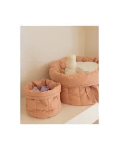 Set di due Cestini Trapuntati - Vintage Nude - 100% Cotone Organico GOTS - Bamboo Collection - Diametro 20 x 30 cm e 15 x 15 cm