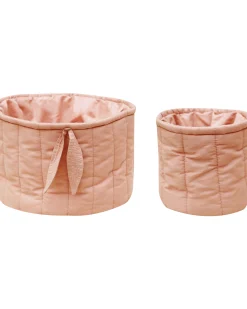 Set di due Cestini Trapuntati - Vintage Nude - 100% Cotone Organico GOTS - Bamboo Collection - Diametro 20 x 30 cm e 15 x 15 cm