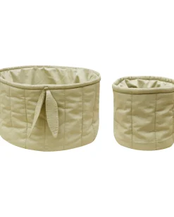 Set di due Cestini Trapuntati - Verde Oliva - 100% Cotone Organico GOTS - Bamboo Collection - Diametro 20 x 30 cm e 15 x 15 cm