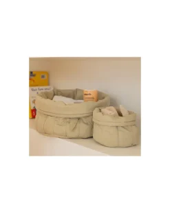 Set di due Cestini Trapuntati - Verde Oliva - 100% Cotone Organico GOTS - Bamboo Collection - Diametro 20 x 30 cm e 15 x 15 cm