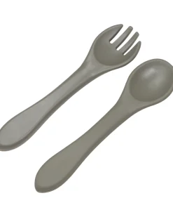 Set Forchetta e Cucchiaio - Grigio Olivastro - Silicone