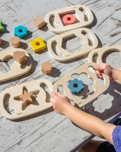 Set 6 Giochi Sensoriali in Legno di Gomma FSC - Forme Geometriche - Easy Hold - 12m+