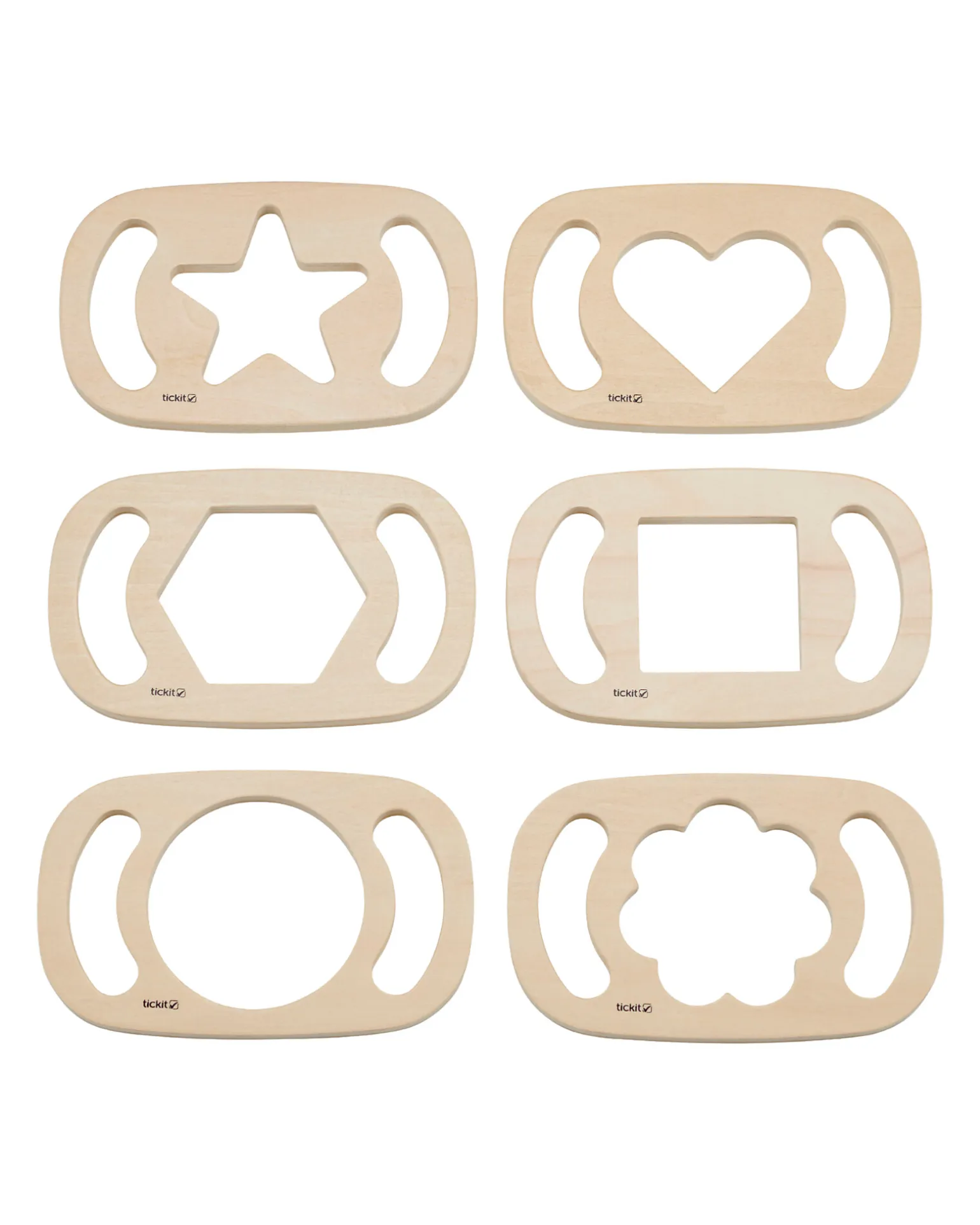Set 6 Giochi Sensoriali in Legno di Gomma FSC - Forme Geometriche - Easy Hold - 12m+