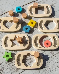 Set 6 Giochi Sensoriali in Legno di Gomma FSC - Forme Geometriche - Easy Hold - 12m+