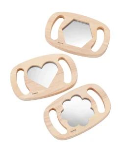 Set 3 Giochi Sensoriali in Legno di Gomma FSC - Specchi con Forme - Easy Hold - 12m+