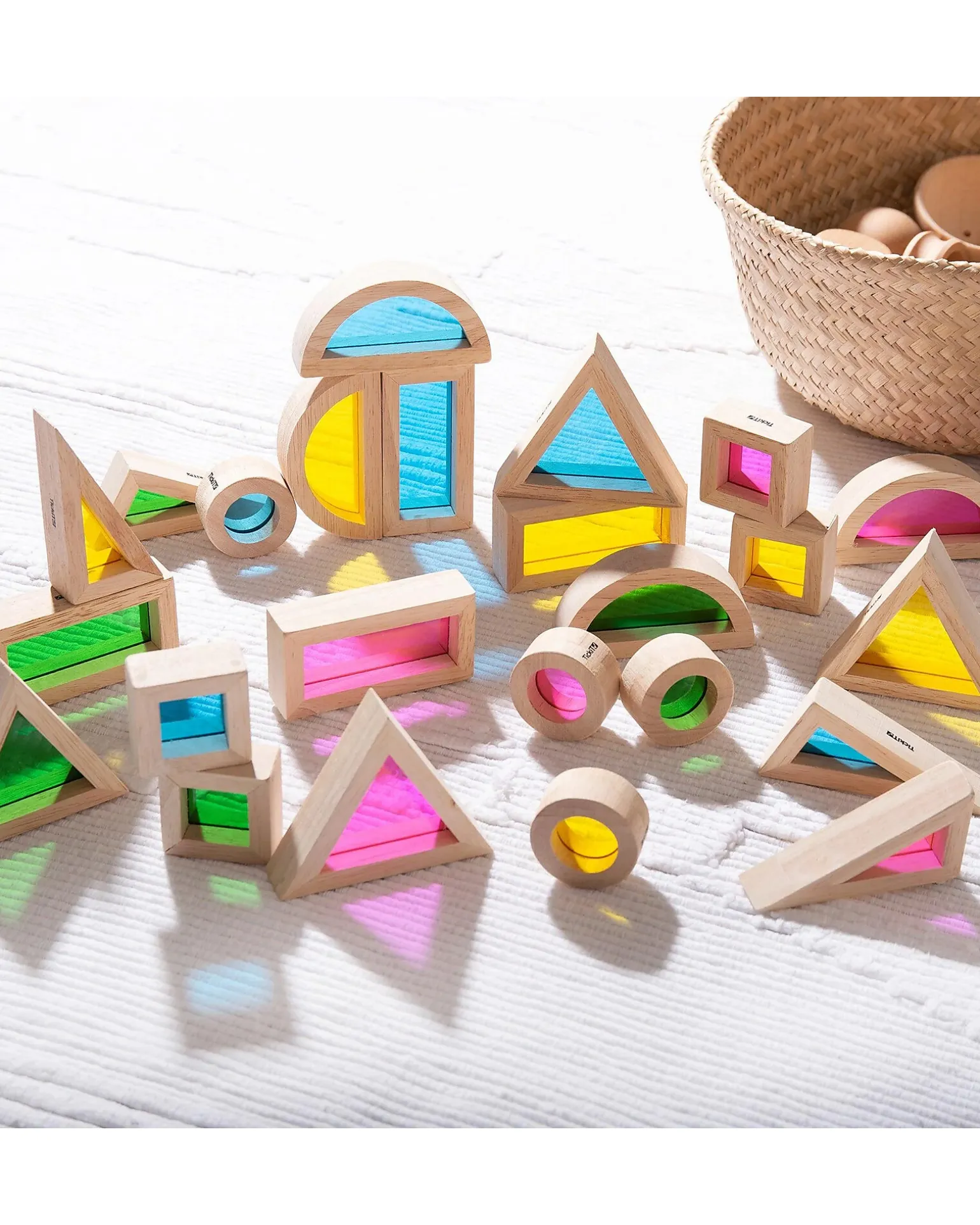 Set Gioco Rainbow Blocks - 24 Blocchi e 4 Forme - in Legno - da 12 Mesi