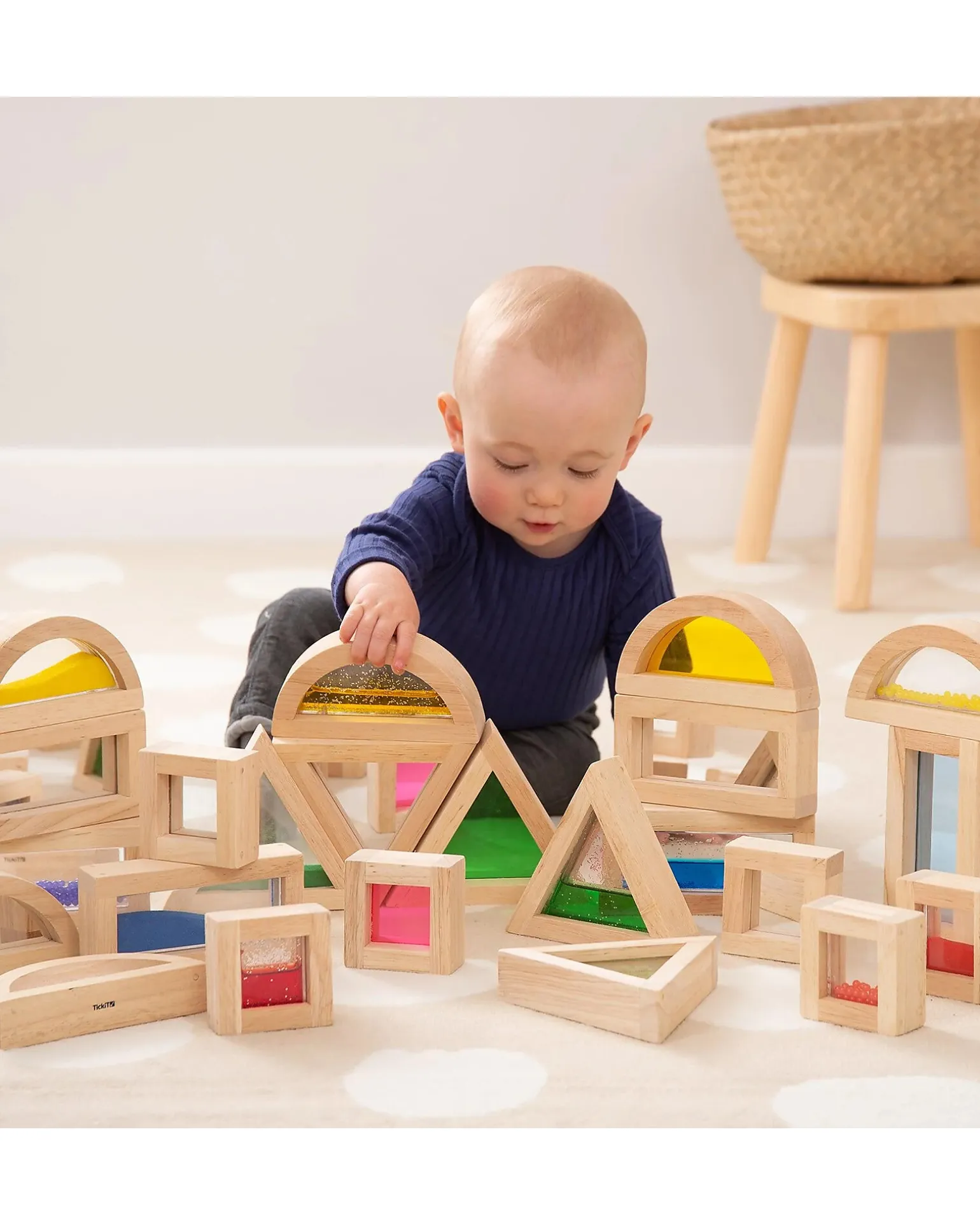 Set Gioco Sensory Blocks - 16 Blocchi e 4 Forme - in Legno - da 12 Mesi