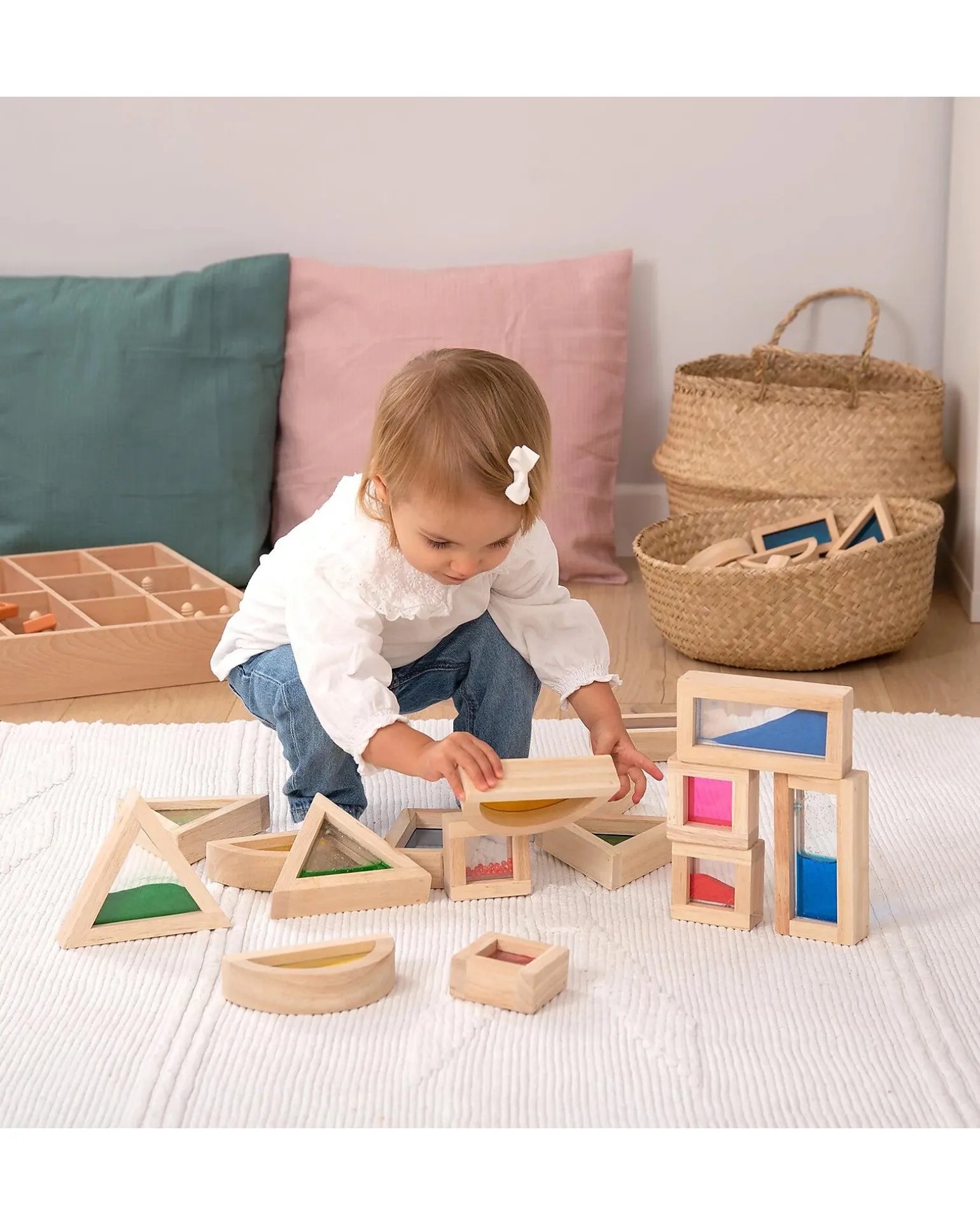 Set Gioco Sensory Blocks - 16 Blocchi e 4 Forme - in Legno - da 12 Mesi