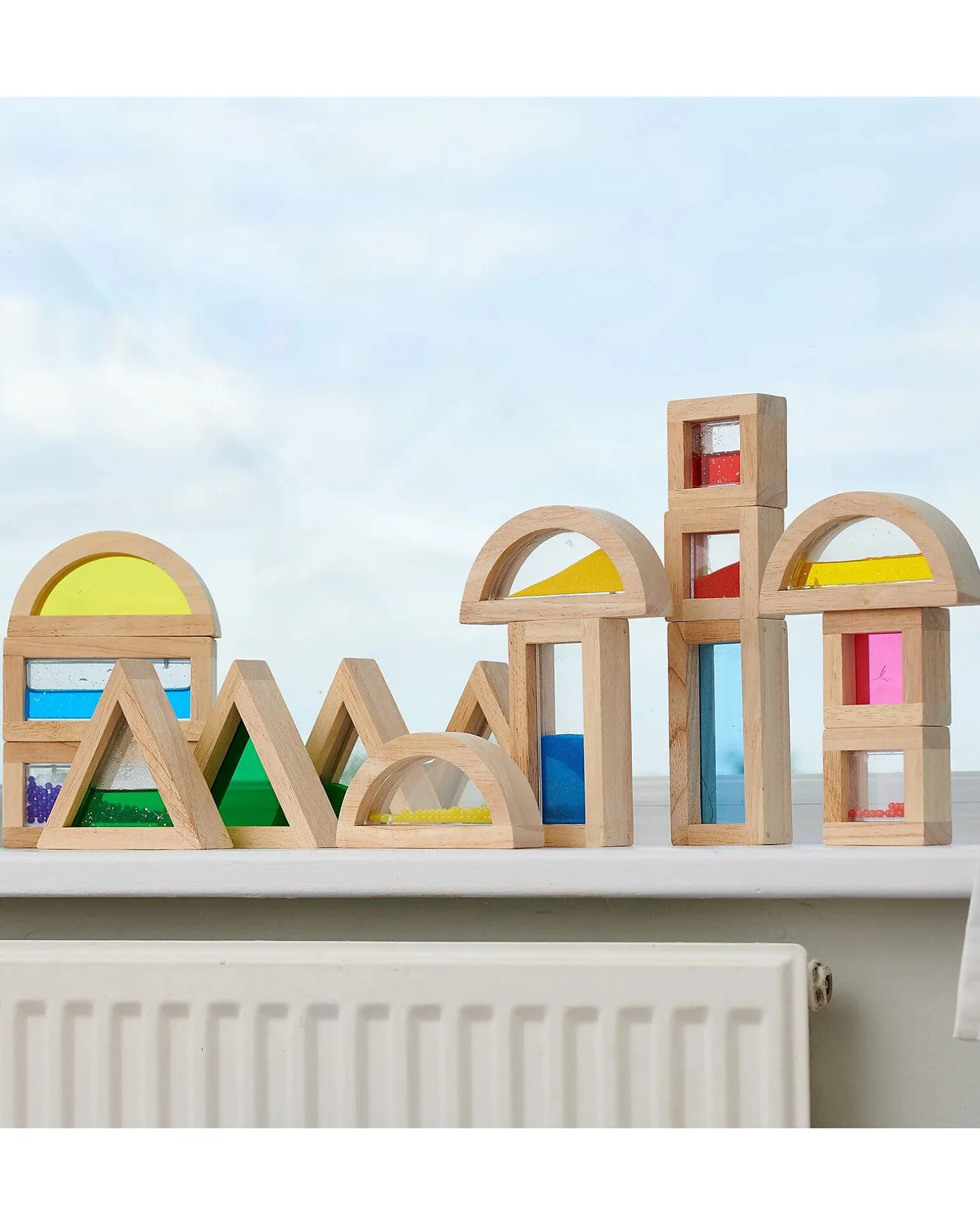 Set Gioco Sensory Blocks - 16 Blocchi e 4 Forme - in Legno - da 12 Mesi