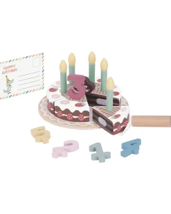 Set Gioco Torta di Compleanno in Legno - ø 17 x 9,7 cm - A Partire Dai 18 Mesi - Comprende 20 Pezzi