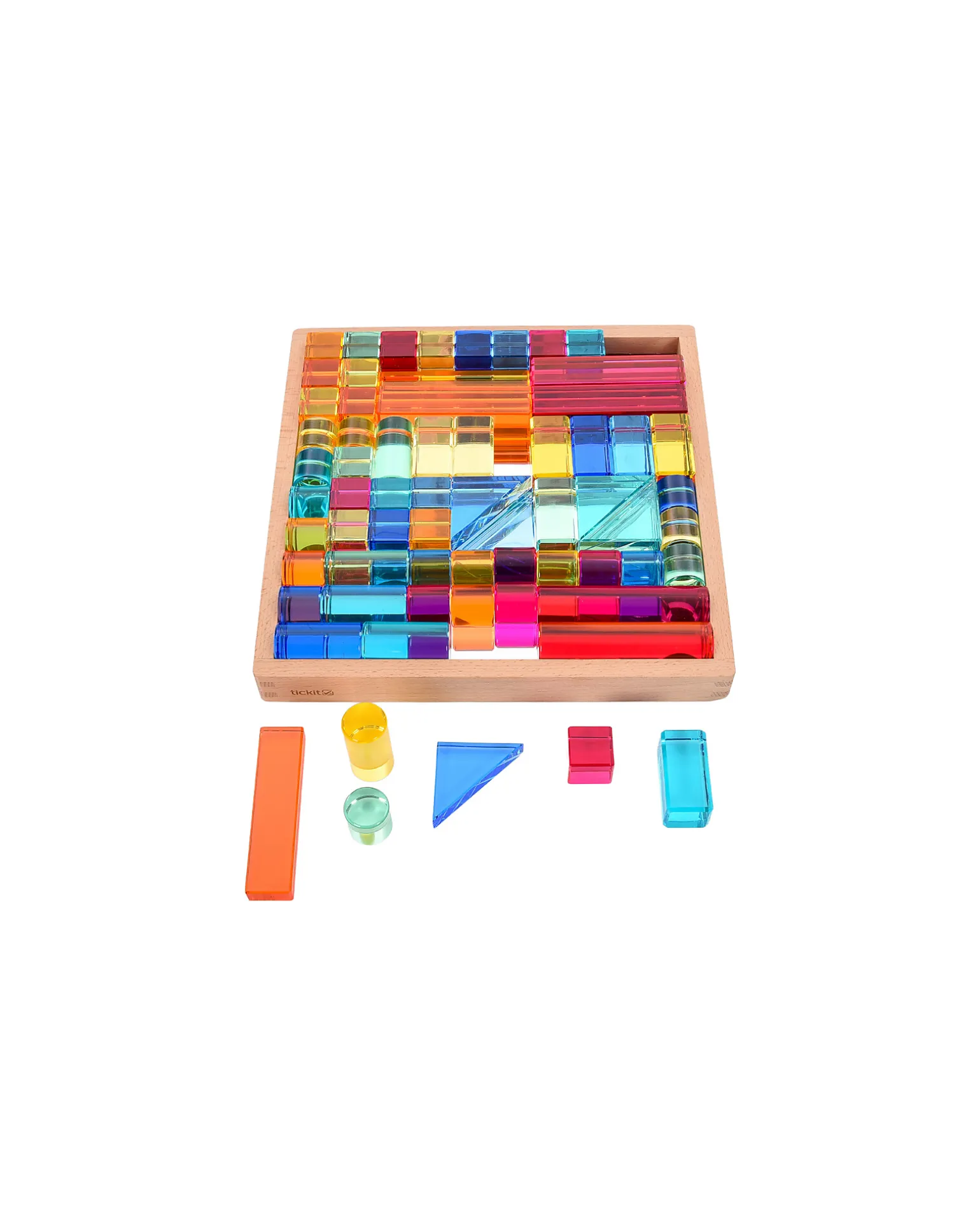 Set Gioco Vassoio con Specchio e Gemme in Sette Forme Diverse - 72 Pezzi - dai 3 Anni - Per Lavagna Luminosa