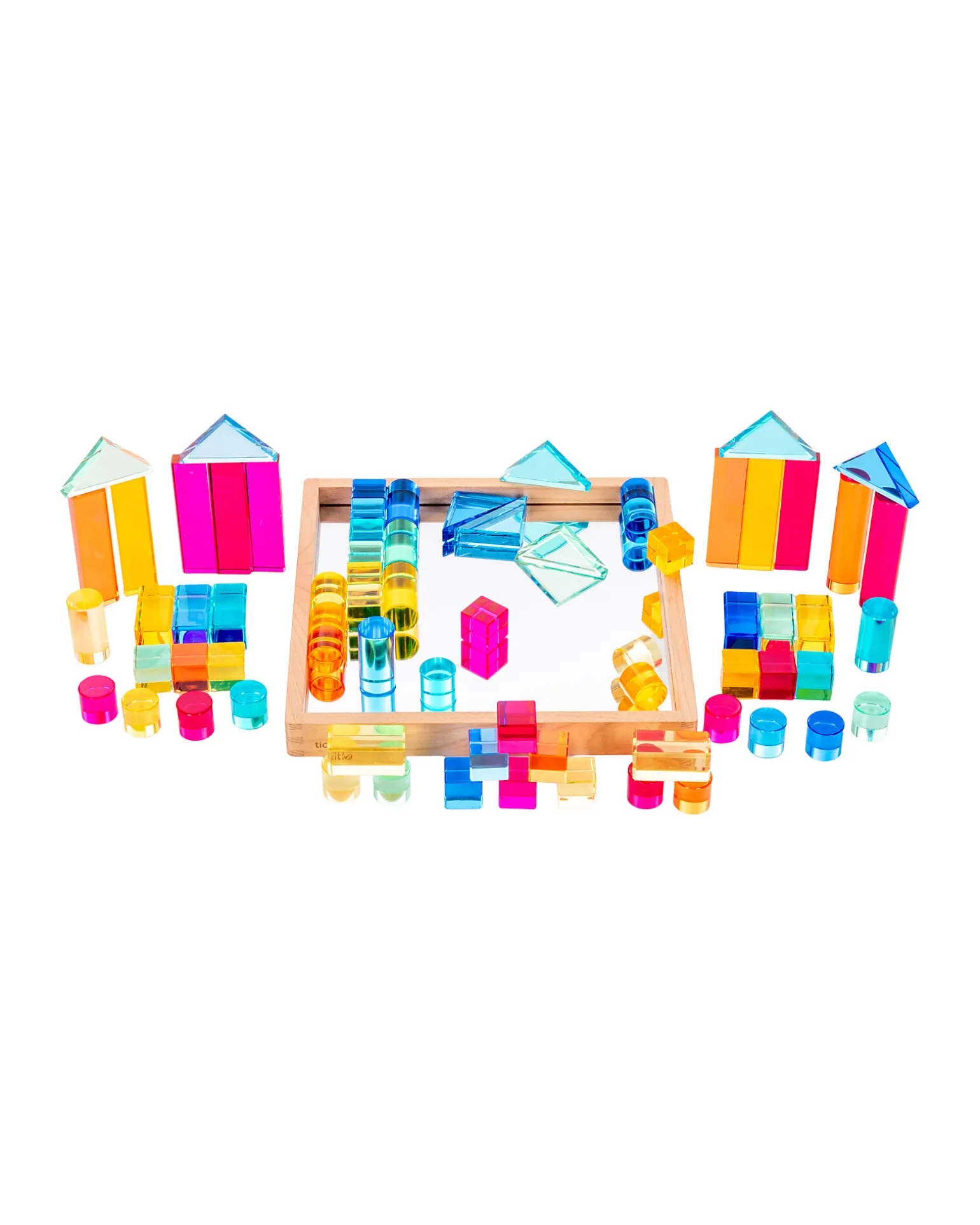 Set Gioco Vassoio con Specchio e Gemme in Sette Forme Diverse - 72 Pezzi - dai 3 Anni - Per Lavagna Luminosa