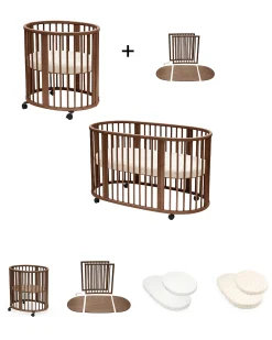 Set Lettino Sleepi Mini Marrone con Estensione fino a 5 Anni - Include Materassi e Lenzuoli