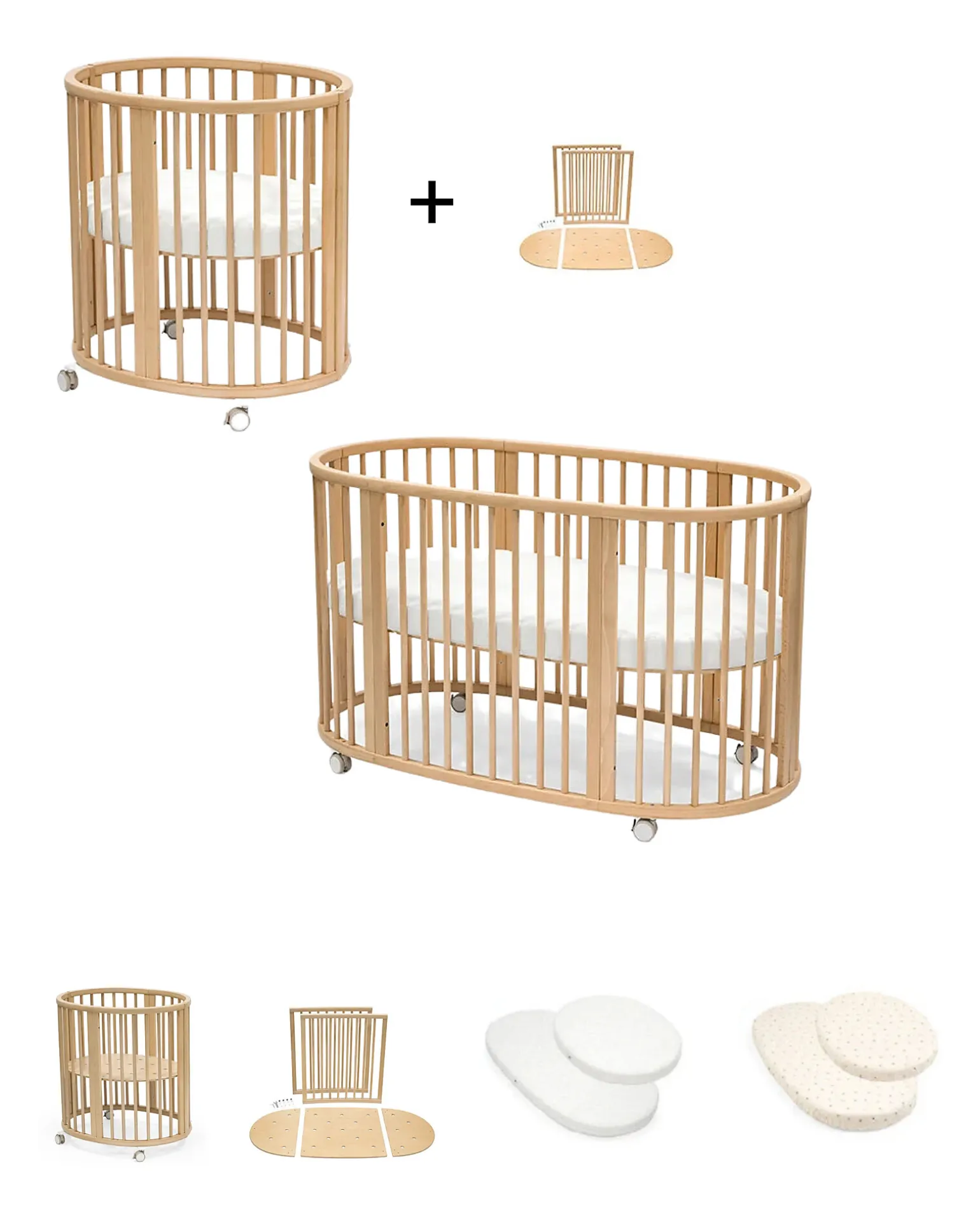 Set Lettino Sleepi Mini Natural con Estensione fino a 5 Anni - Include Materassi e Lenzuoli