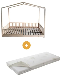 Set 2: Letto Montessori Evolutivo Evi 140x70cm + Materasso 11 cm Aloe Vera