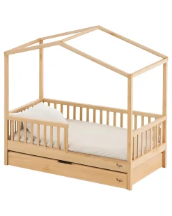 Set 3: Letto Montessori Evolutivo Evi 140x70cm + Cassetto + Materasso 11 cm Aloe Vera