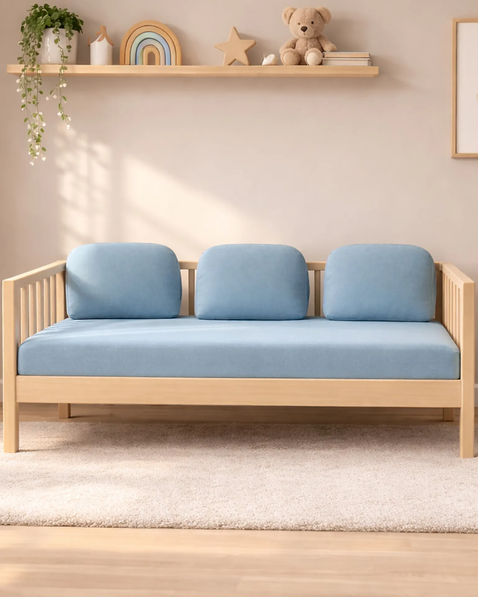 Set 3: Letto Montessori Evolutivo Evi 140x70cm + Cassetto + Materasso 11 cm Aloe Vera