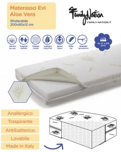 Set 3: Letto Montessori Evolutivo Evi 200x90cm + Letto/Cassetto + Materasso 12 cm Aloe Vera
