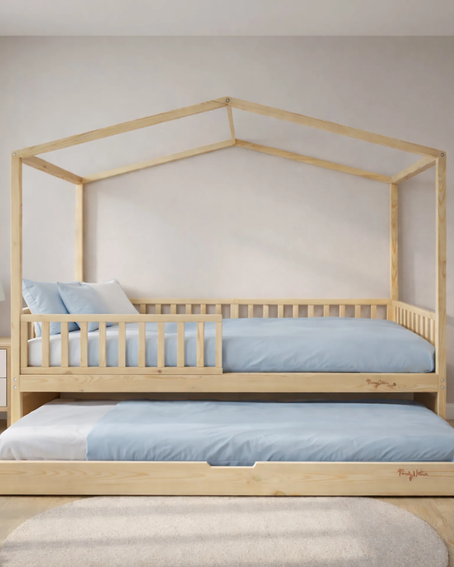 Set 3: Letto Montessori Evolutivo Evi 200x90cm + Letto/Cassetto + Materasso 14 cm Antiacaro