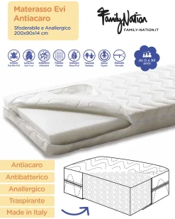Set 2: Letto Montessori Evolutivo Evi 200x90cm + Materasso 14 cm Antiacaro