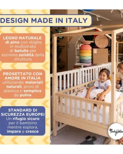 Set 2: Letto Montessori Evolutivo Evi 200x90cm + Materasso 14 cm Antiacaro