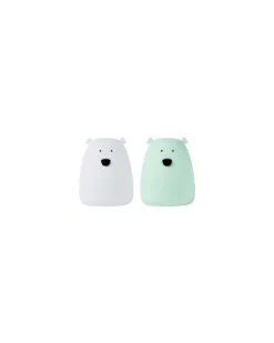 Set 2 Luci da Notte Portatile Orsetto In Morbido Silicone - Bianco e Verde - 10x8.6 cm