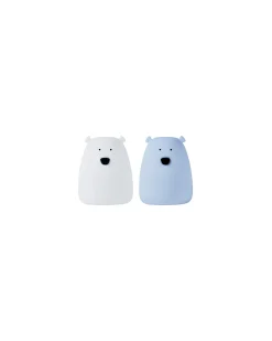 Set 2 Luci da Notte Portatile Orsetto In Morbido Silicone - Bianco e Azzurro - 10x8.6 cm